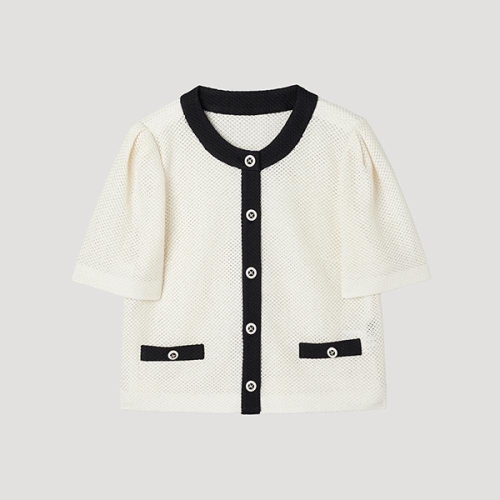 

[shs Miss] Line Color Puff Short Sleeve Jacket Swwjkp21170 Cr creamy/55
