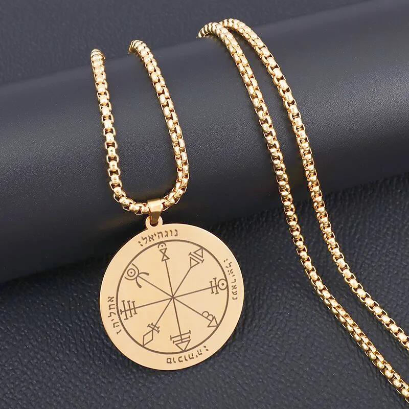European and American Popular Titanium Steel Solomon Magic Amulet Pendant Fashion Stainless Steel Seven Angel Guardian Necklace