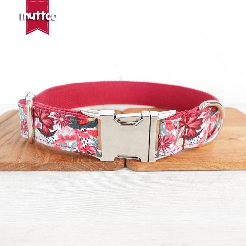 MUTTCO Red Floral Dog Collar - Comfortable, Wear-Resistant, Chinese Style UDC-131 L
