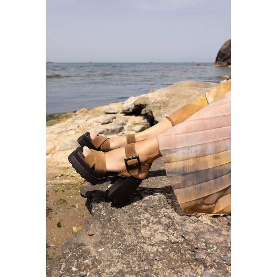 Women's Genuine Leather Chunky Plaform Heel Sandals