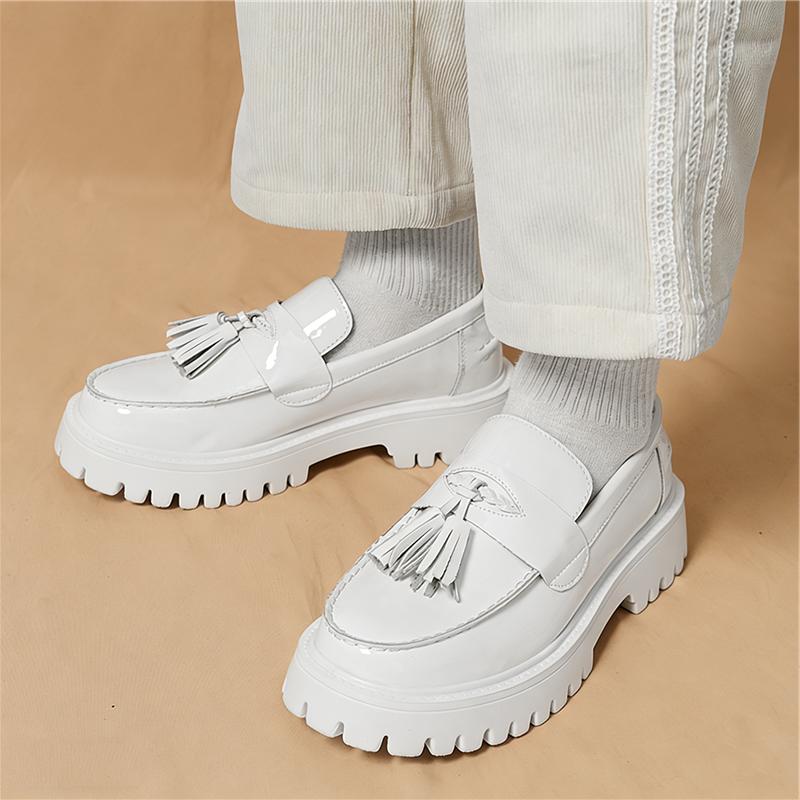 Luxury Fashion New Black White Tassels Leather Casual Elevator Shoes For Men Designer Loafter Formal Wedding Dress Homecoming