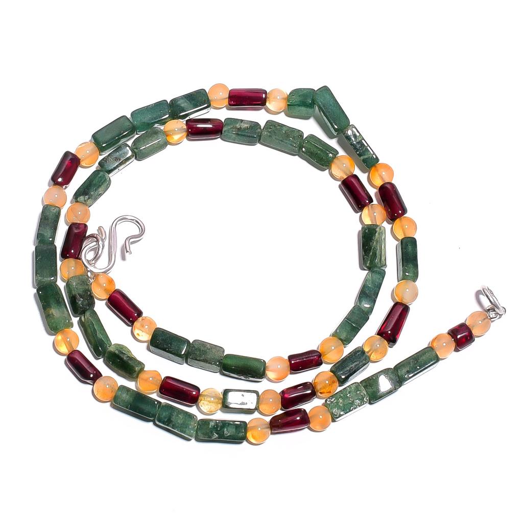 Natural Aventurine Garnet Carnelian Gemstone Smooth Beads Necklace 17" UB-4872 UB-4872
