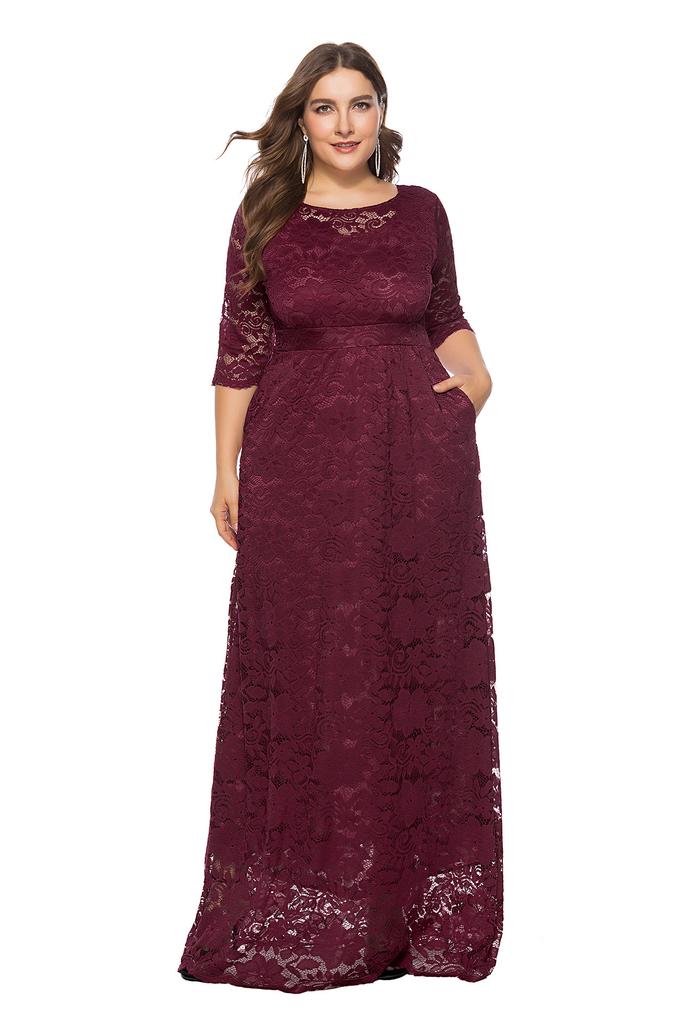 Large Size Women's New Lace Pocket Evening Dress Bridesmaid Dress