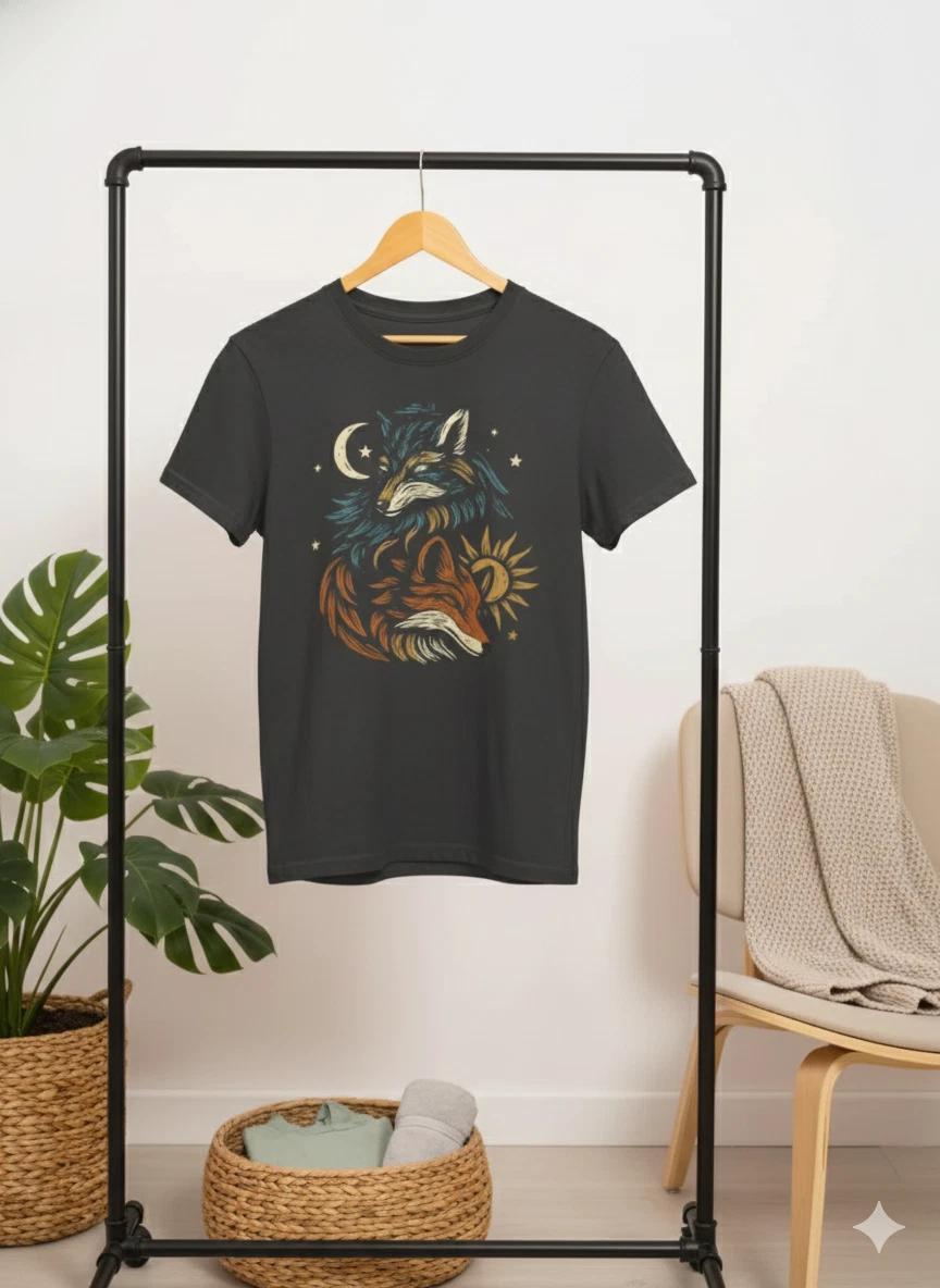 Unisex Adult Casual Graphic Yin Yang Fox Graphic T-Shirt S Moon Nat... XXXL