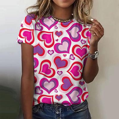 3d Love Printing Γυναικεία Μπλουζάκια Oversize Τοπ Casual Κοντομάνικο Πουλόβερ Μπλουζάκι με Στρογγυλή Λαιμόκοψη Πολυεστέρας Γυναικεία Ρούχα 2024