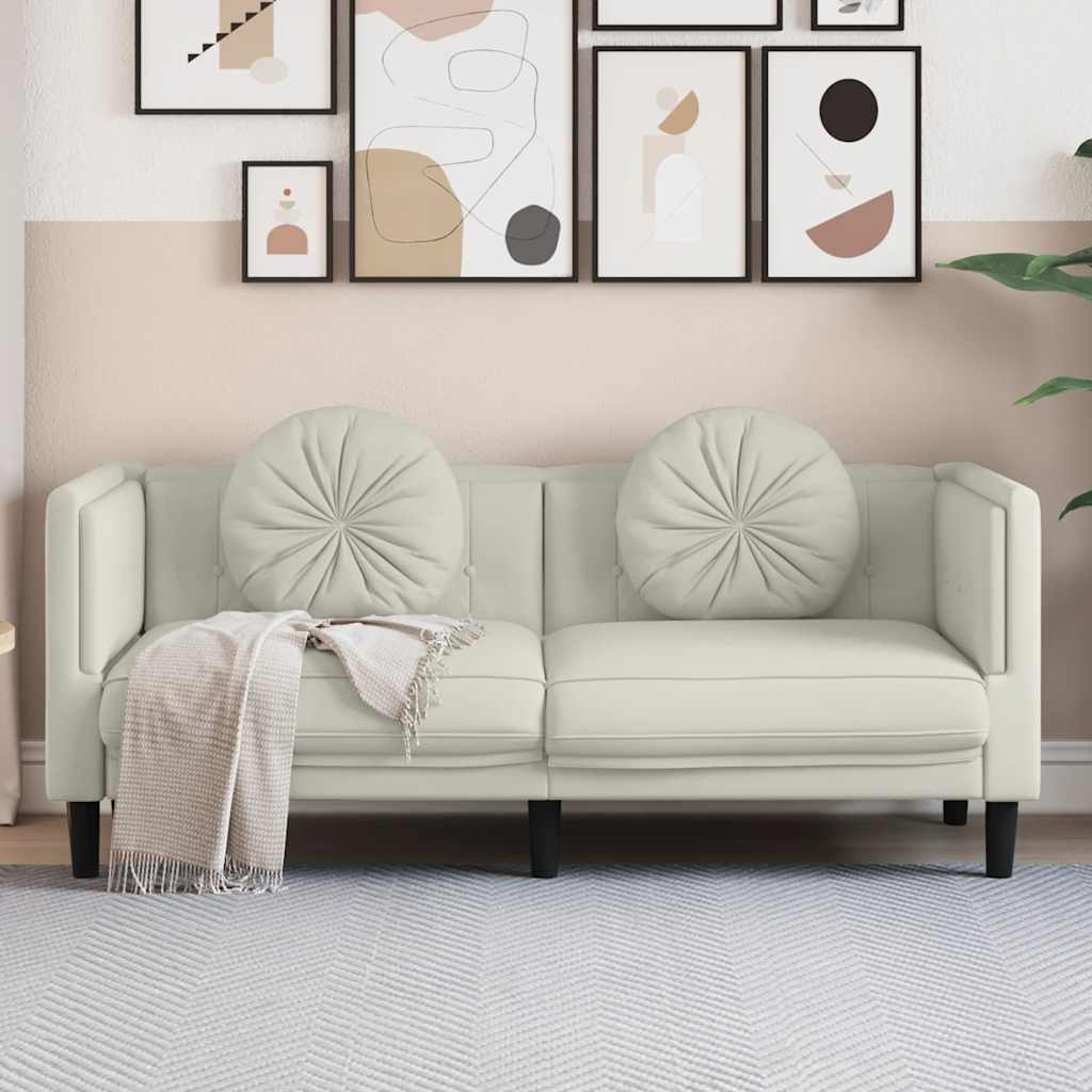 2 Seater Sofa with Cushions Cream Velvet