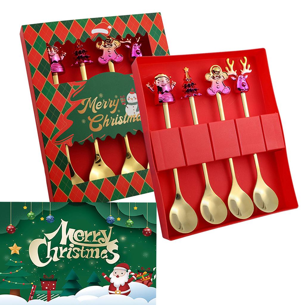 Set Regalo Cucchiaini da Caffè Forchette di Natale in Scatola con 1 Biglietto di Natale, Cucchiaino da Caffè Natalizio Forchette da Cena Cucchiaino da Dessert Stoviglie Regalo
