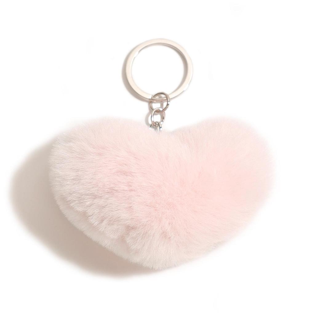 Duolingo Faux Rex Rabbit Fur Heart Keychain: Cute Pendant for Bags & Cars