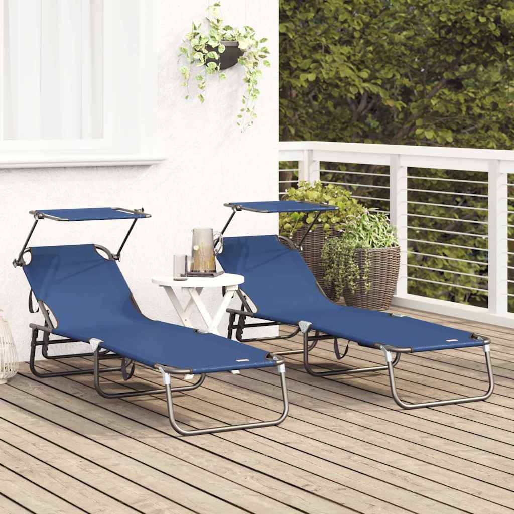 Folding Sun Lounger 2 Pcs Blue 190 X 57 X 81 Cm Oxford