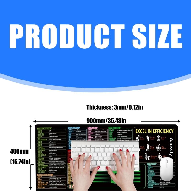 Large Keyboards Mouse Pad Featuring Excels Word Shortcut for Office Software Use and Gaming with Waterproof