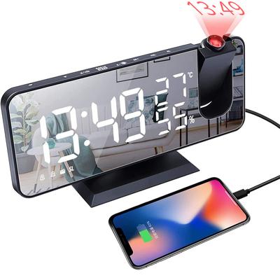 180° Kol Projeksiyonlu LED Dijital Çalar Saat Masa Saati FM Radyo Elektronik Başucu Masa Saati Sıcaklık Nem Göstergesi
