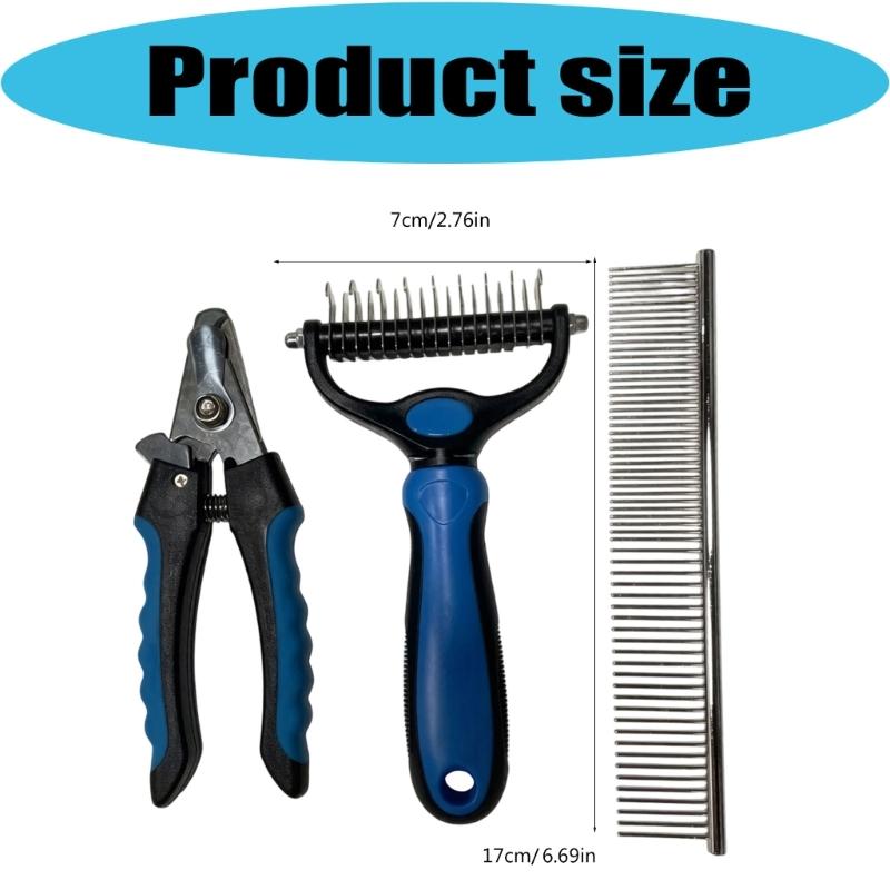 Household Coat Grooming Set for Dog, 3 Piece Nail Trimmer, Metal Finishing Comb and Detangling Comb for Weekly Brushing and Coat Smoothing