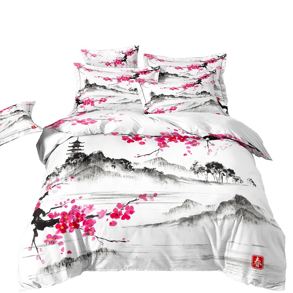 3D Printing Ink Painting Landscape Bedding Quilt Set Three-Piece Custom