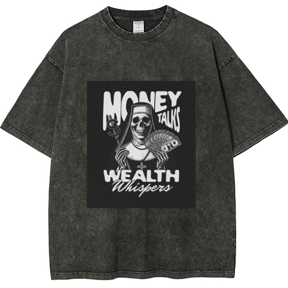 Money Call Graphic T Shirt for Man Printed Oversized Vintage Washed Women's Loose Short Sleeved Tees Y2k Clothes Top