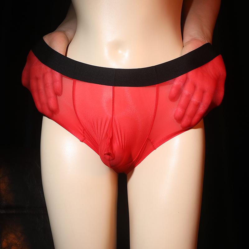 New Ice Silk Underwear Men'S Summer Thin Fully Transparent Briefs Dry Silky Floating Sexy Underwear