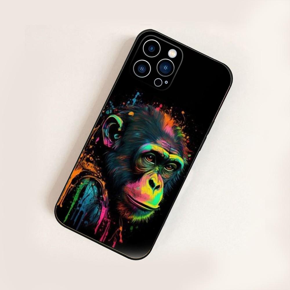 Gorilla Art Design  Phone Case For iPhone16,15,14,13,12 Mini 11 Pro XR,X,XS,MAX 7,8 Plus Silicone Cover Soft Black