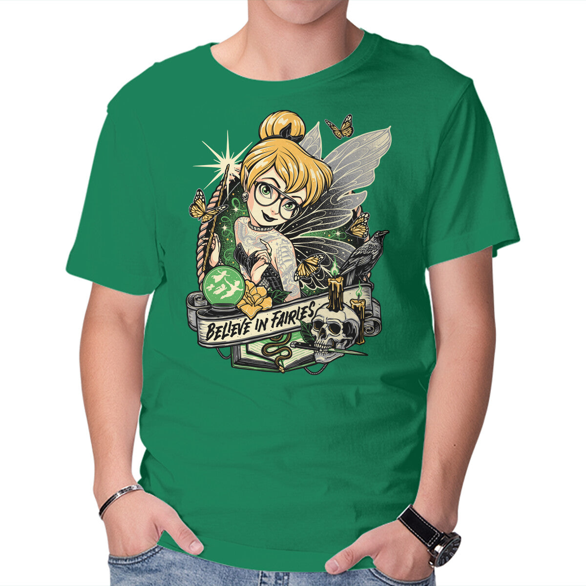 Unisex Crew Neck T-Shirt Believe In Fairies Graphic Short Sleeve Casual Tee M