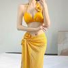 Premium Thai Ginger Yellow Floral Three-Piece Bikini Set for a Slimming and Sexy Island Vacation