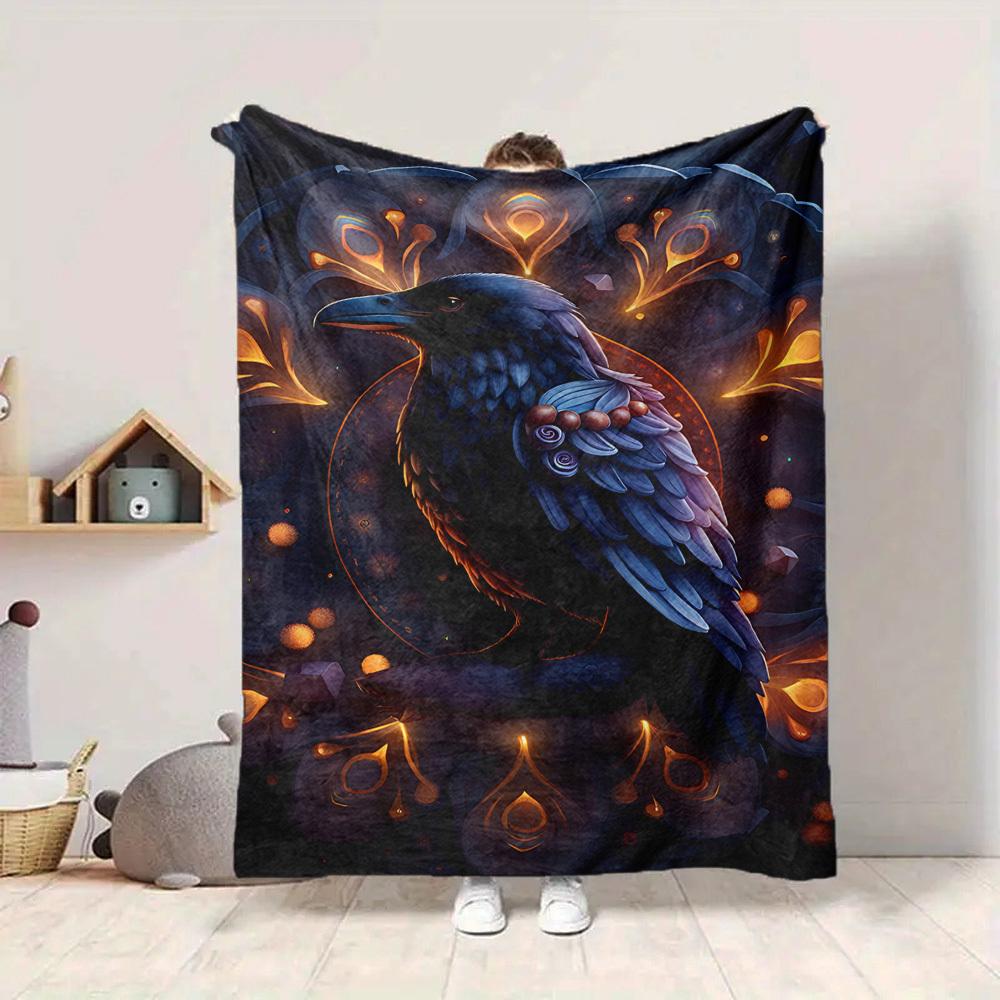 1pc Raven Feather Ornament Blanket Lightweight Flannel Blanket Throw Blanket For Sofa, Bed, Travel, Camping, Livingroom, Couch, Chair, And Bed yy25090