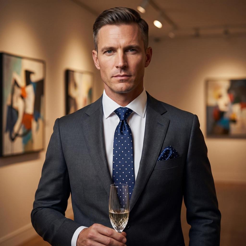[S&W SHLAX&WING] Dot Tie & Pocket Square Set, Navy Blue with White Dots, Business Formal, Extra Long (160cm)