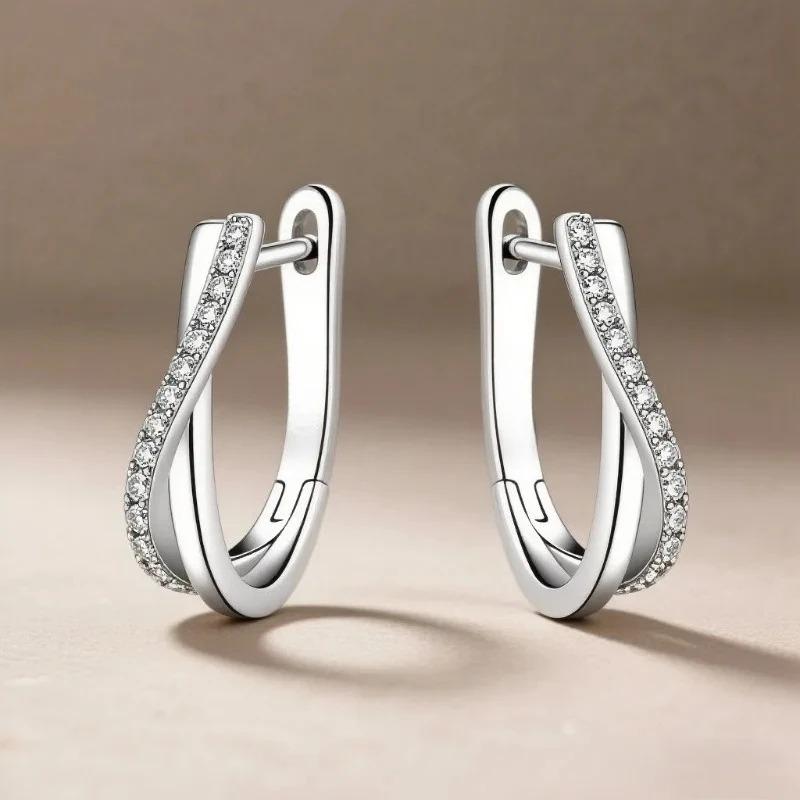 925 Sterling Silver Small Hoop Earrings For Women Luxury Elegant Love Heart Cubic Zirconia Earring Classic Party Wedding Jewelry