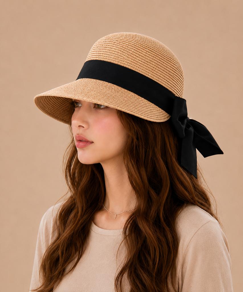 Baseukala Frill Ribbon Raffia Hat (3Colors)