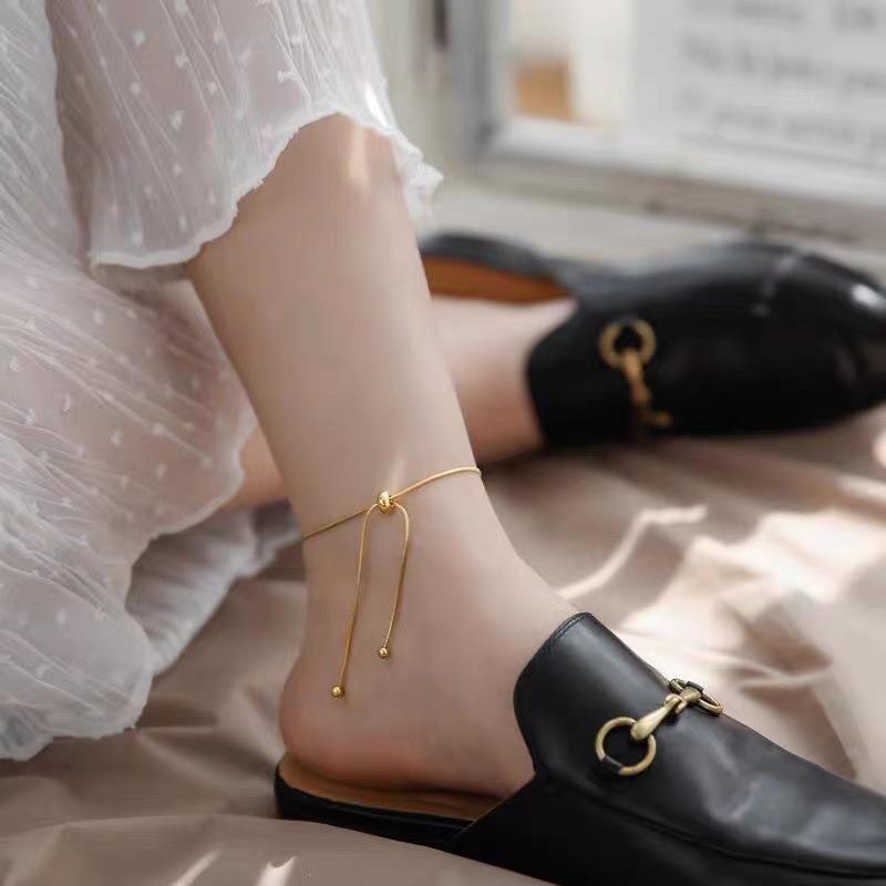Trendy Double Layer Titanium Steel Love Heart Anklet Gold Versatile Foot Jewelry Set