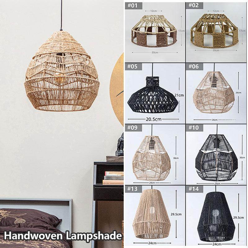 14 Styles Natural Woven Lampshade Vintage Hanging Pendant Lamp Shade Rattan Chandelier Café Restaurant Lighting Home Art Decor