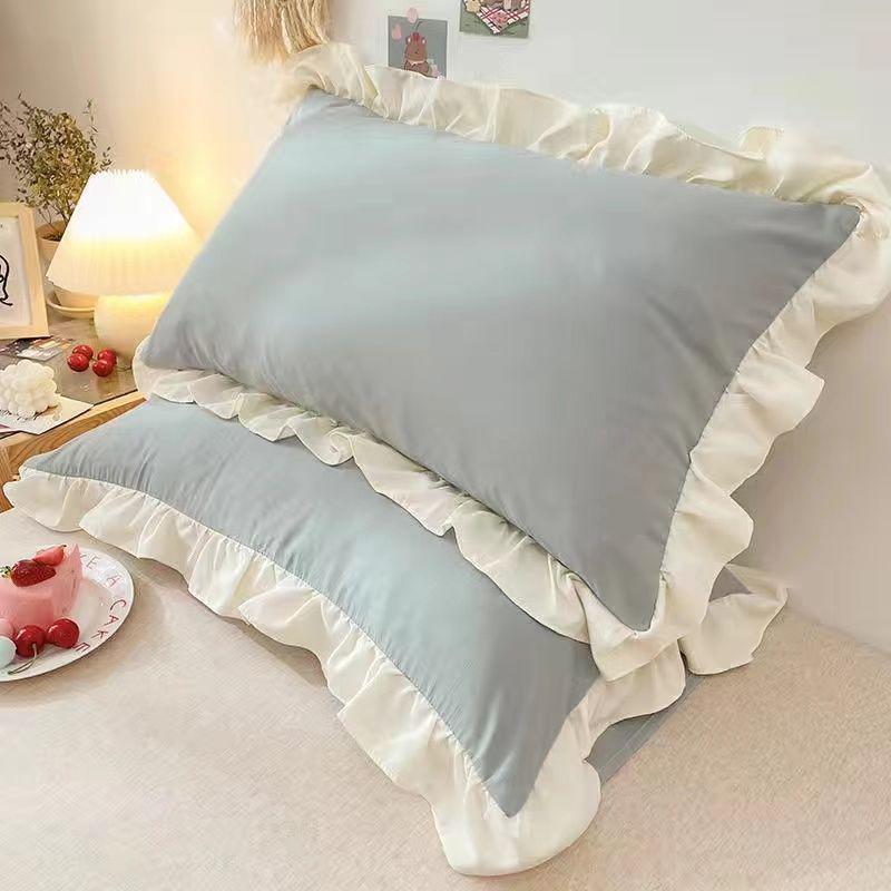 Juego de Fundas de Almohada de Color Sólido Estilo Coreano (2) - Estilo Princesa para Residencias Estudiantiles