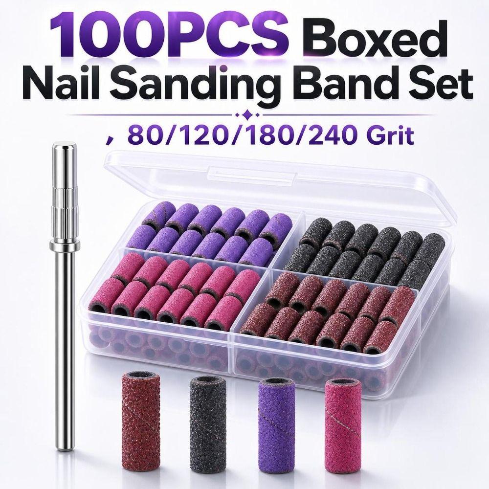 100PCS Mixed‑grit Nail Drill Sanding Bands 80/120/180/240 Grit Nail Sanding Band Set  Manicure,Salon