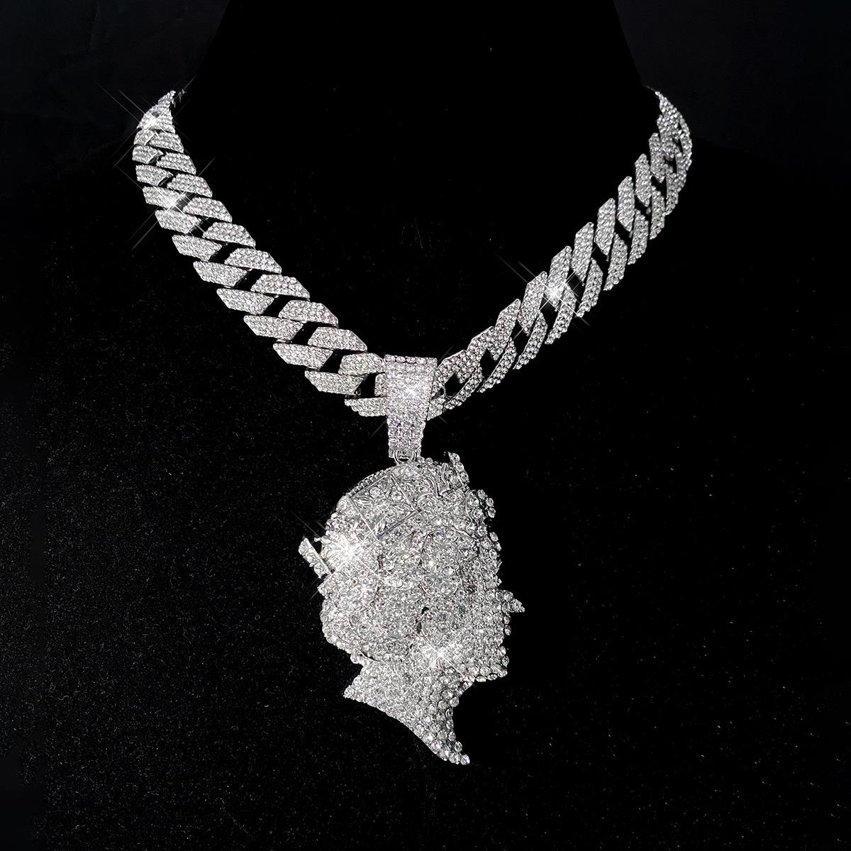 Hip Hop Iced Out Königskopf Anhänger Halskette Set Legierung Mikro-Pavé Zirkonia Cuban Link Kette Damenschmuck hip hop pendant necklace silber