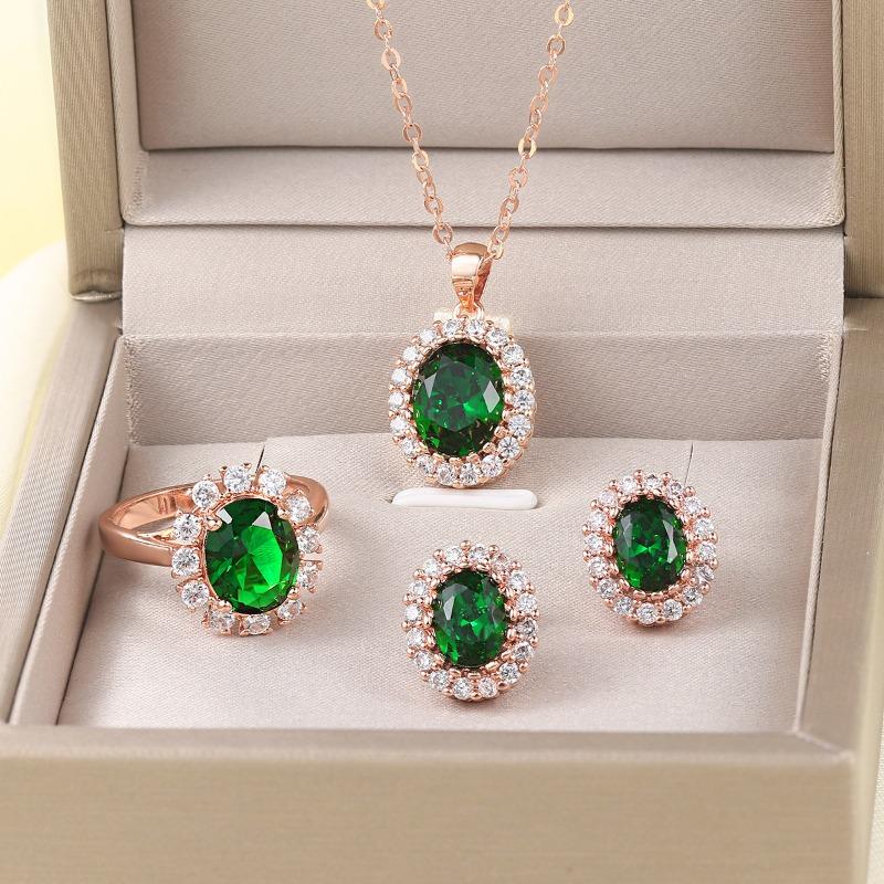 Bestselling classic jewelry aaa cubic zirconia emerald wedding jewelry set rose gold plated accessories