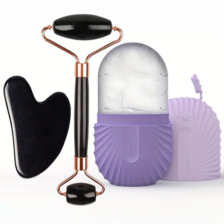 1/2/3pcs Ice Face Roller Facial Skincare Ice Roller Facial Roller GuaSha Face Tool Set Face Massage Roller Lifting Contouring