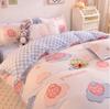 INS Double-sided Availability Pink Blue Cute Cat And Rabbit Bedding Set Duvet Cover Sheets With Pillowcases Full Size Bedroom