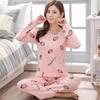 Women's Long-Sleeve Cartoon Pajama Set - Cute Korean Style Homewear for Autumn, Winter, Spring - Plus Size Available