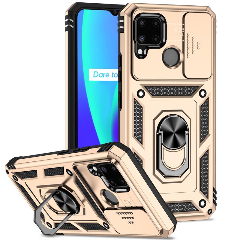 For OPPO Realme C11 C12 C15 Case Shockproof Armor Slide Lens Protect Phone Case For Realme C21Y C 21y C21 Y 25Y Stand Back Cover