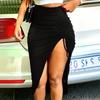 European and American Women's Clothing Sexy Spice Girl Design Sense Side Oblique Split Pleated Drawstring Hip Skirt
