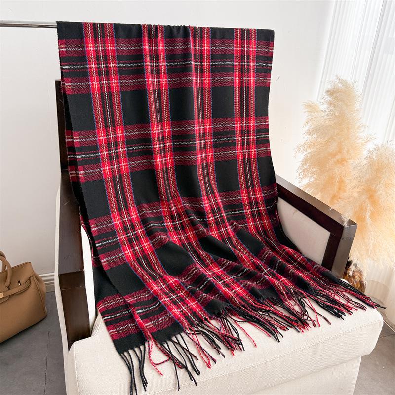 Vintage British Atmosphere Plaid Long Autumn And Winter Warm Scarf Women'S Shawl Versatile Commuter Fringed Imitation Cashmere Scarf