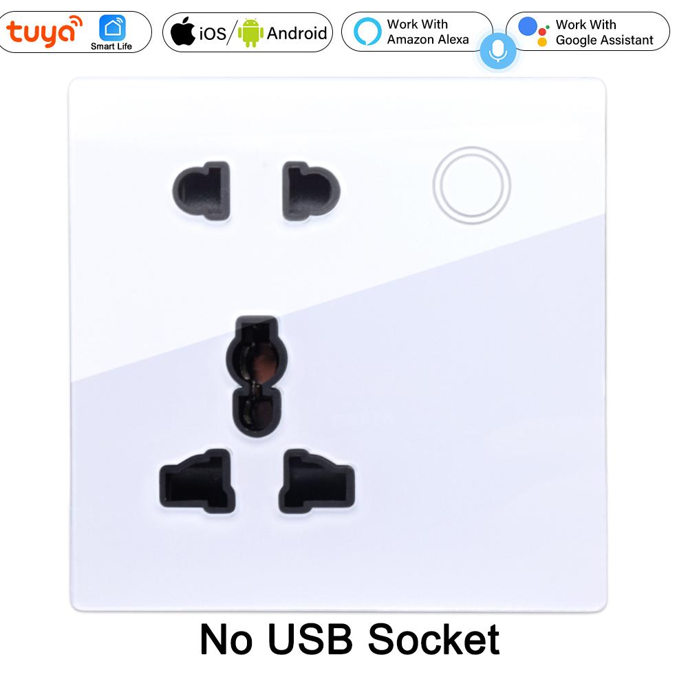 

Customized Smart WiFi Wall Socket UK UN Tempered Glass Panel Home Power Outlet Touch Switch Wireless Remote Control Alexa Google
