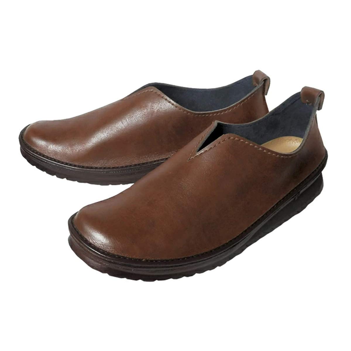 

Belle & Sofa, Men s Comfortable Slip-On Flats, Comfortable to Walk in, V-Cut, Made in Japan, VIVIO 3E, Vintage Brown, Size 27.5cm
