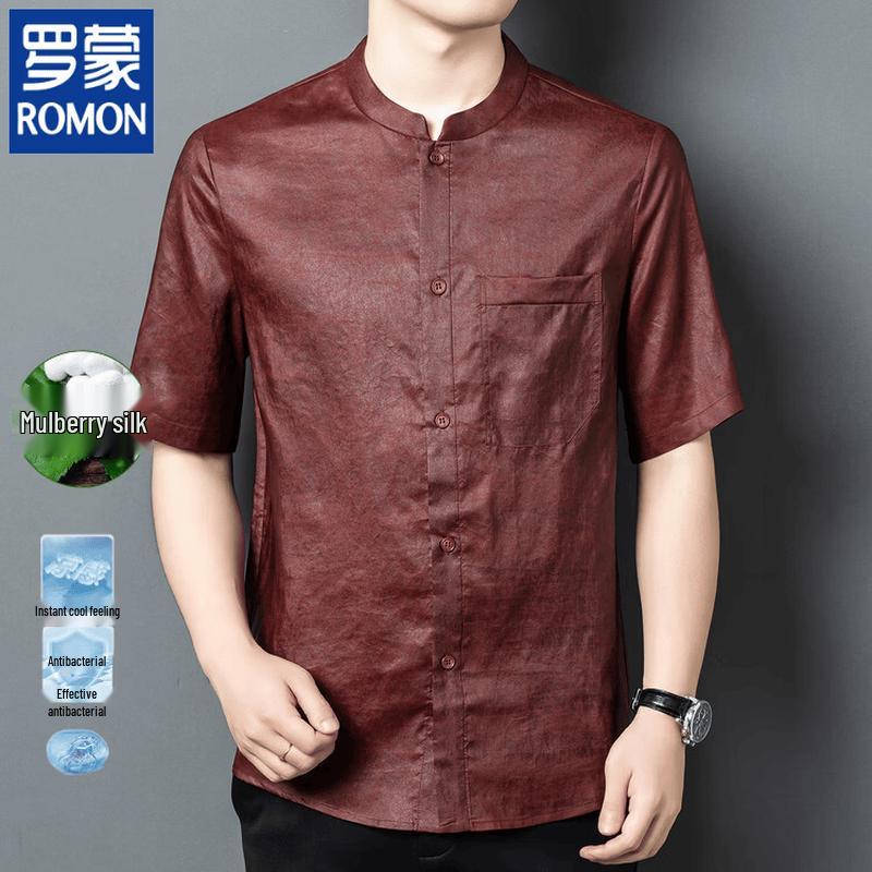 ROMON Men s Mulberry Silk Short-Sleeve Shirt L