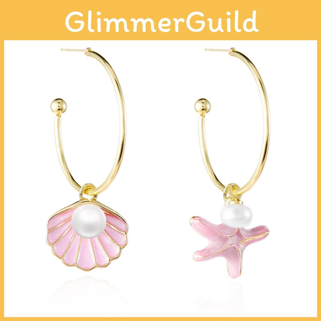 Trendy Summer Shell Pearl Earrings For Women With Asymmetric French Style And Alloy Material