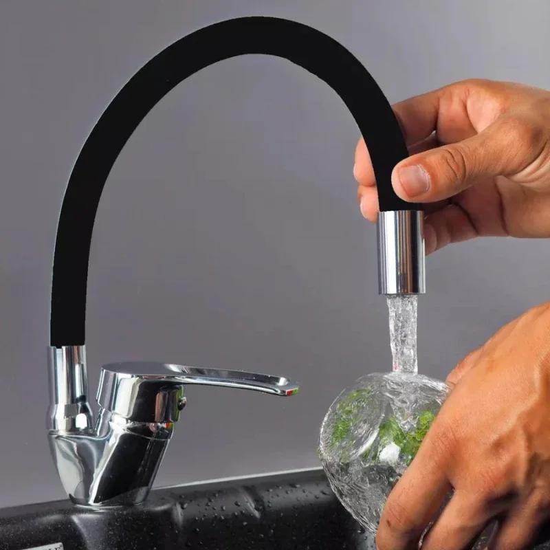 360° Rotating Flexible Hose Tap Silicone Tube Kitchen Faucet Single Handle Sink Hot and Cold Water Mixer Tap Deck Mounted