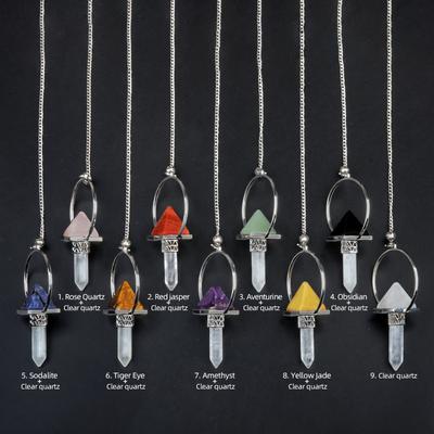 1Pc Natural Stone Pendant Pendulum, Reiki Healing Crystal Pyramid Hexagonal Unique Design Charms Pendulum, Positive Energy Meditation DIY Jewelry Gift