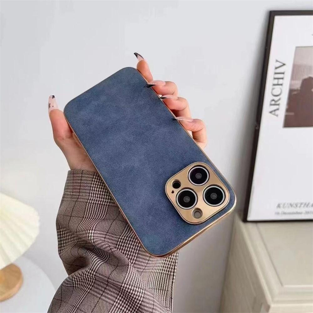 Funda Metálica con Baño de Cuero de Cordero Gamuzado para iPhone 15 14 13 12 Pro Max Plus Protector de Cámara Parachoques Protector contra Golpes