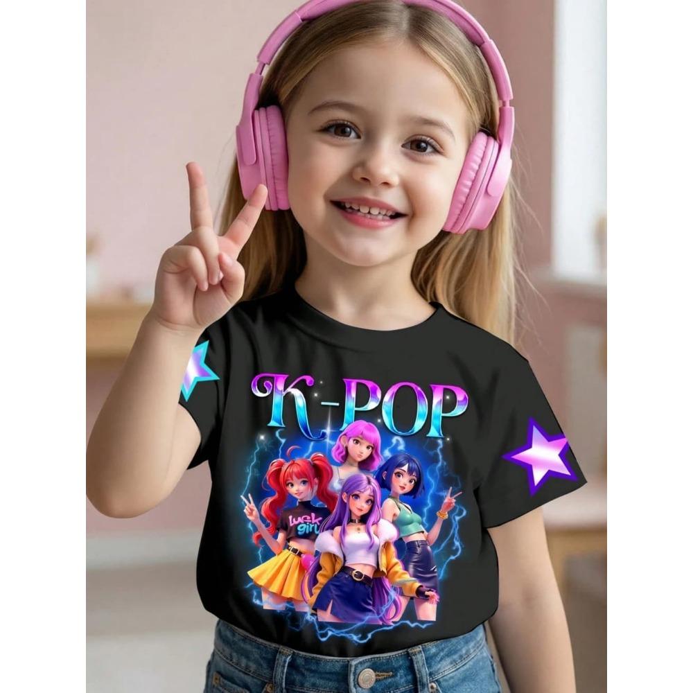 Kpop Style Short-Sleeve T-Shirts for Girls Funny Gift for Kids Summer Short Sleeve Tops Casual Round-Neck Outdoor Girls Clothes
