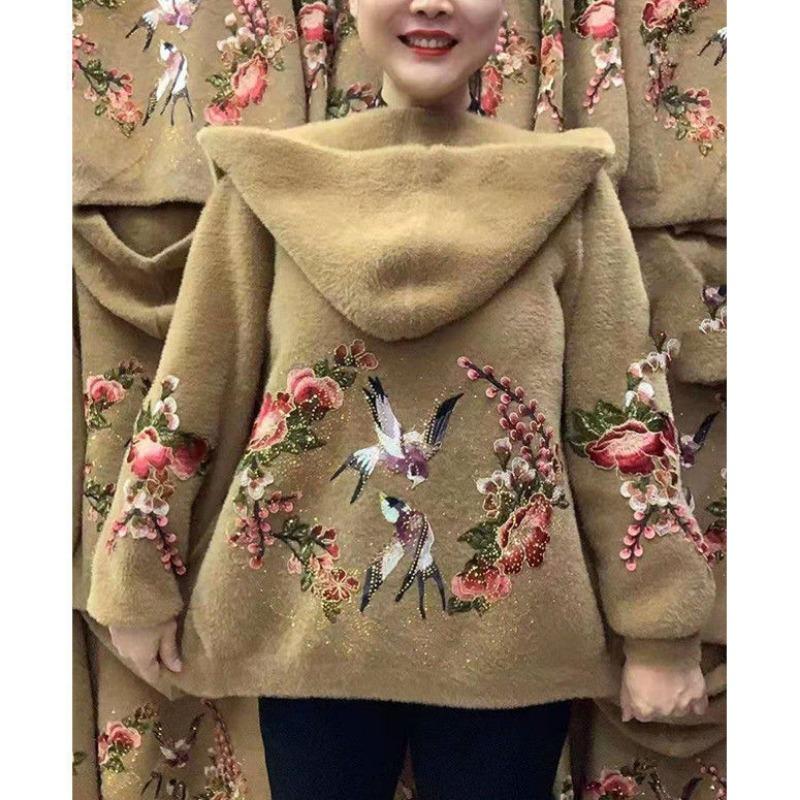 

Осенне-зимняя женская куртка из норкового бархата с длинными рукавами, утолщенный теплый кардиган, топы 6XL дубильная кора