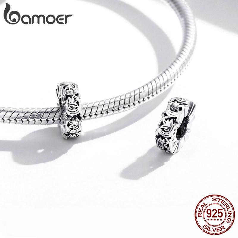 Bamoer Genuine 925 Sterling Silver Vintage Vines Charm for Original Luxury Brand Female Oxidized Silver Jewelry