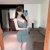 Summer new chain suspender dress women's sexy plaid short skirt slim and thin small hip skirt