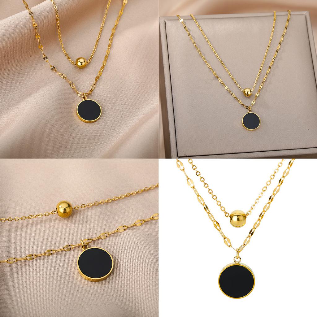 Elegant Round Charm Double Layer Necklace Titanium Steel Clavicle Chain for Women Adjustable Choker Wedding Accessory